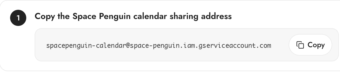 Copy the Space Penguin calendar sharing address