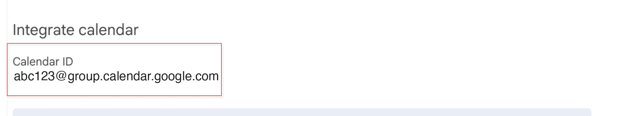 Copy the Calendar ID from the Integrate calendar section